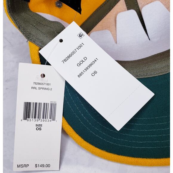 NWT DOUBLE RL RRL RALPH LAUREN Winged Logo Wool Blend Felt Ball Cap Gold/ Yellow - Picture 7 of 10